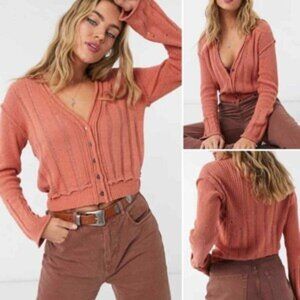 Free People Stevie Knit Distressed Cropped Burnt Orange Sweater M